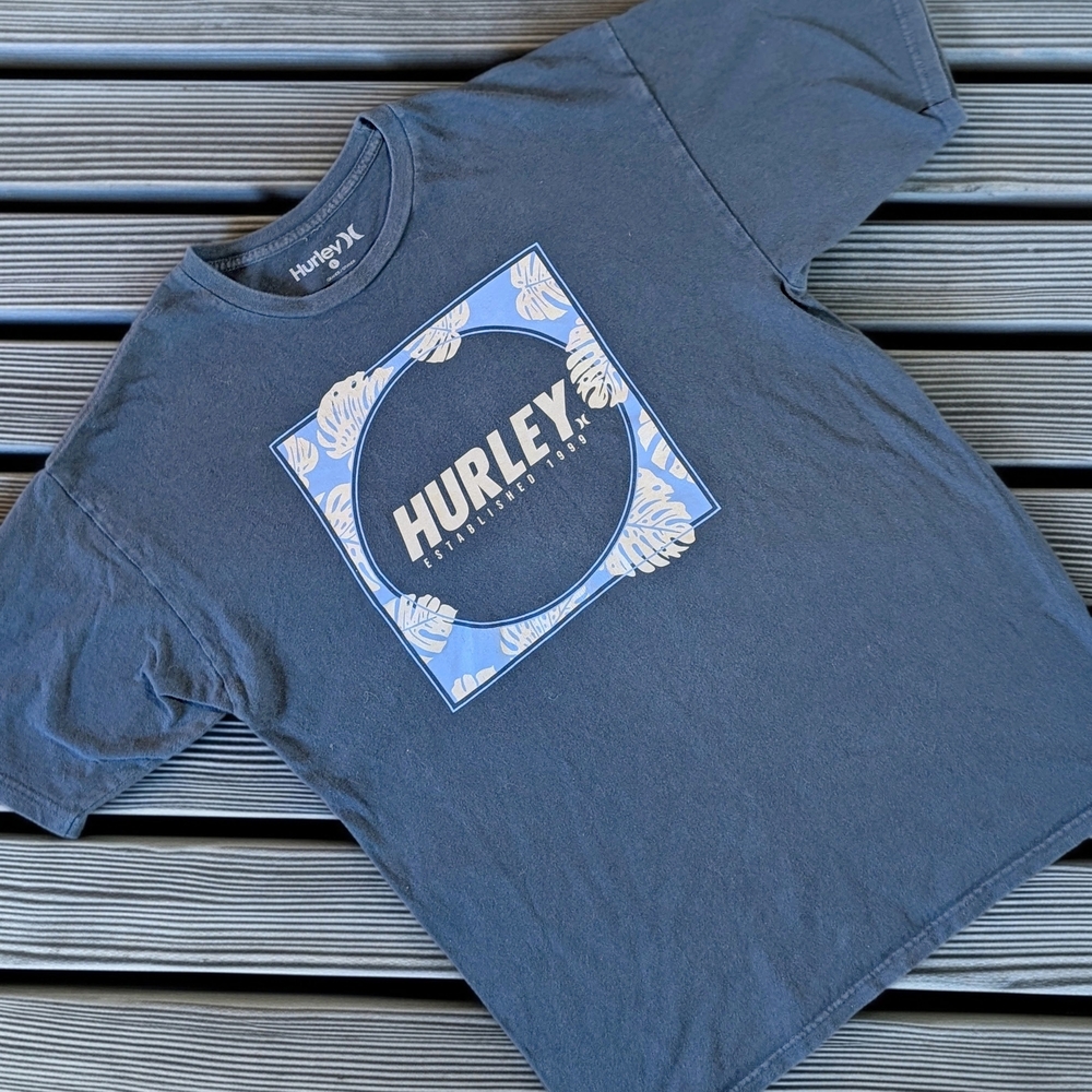 Hurley Navy Blue Cotton Jersey Crew Neck Graphic Logo Men's L T-Shirt
